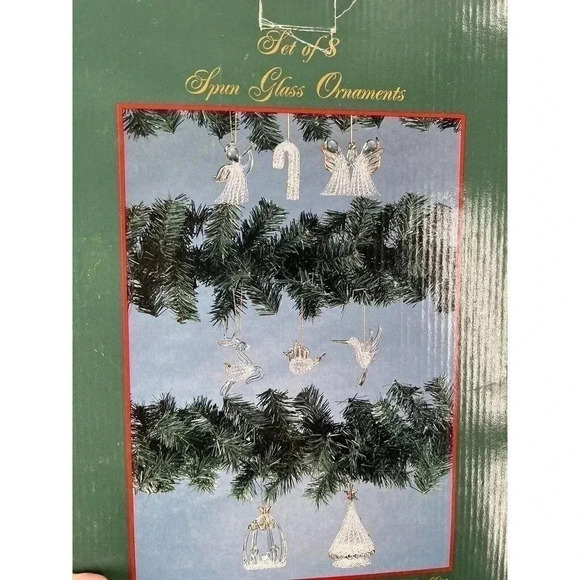 VINTAGE 8 Piece Clear Glass Spaghetti/Spun Glass Ornaments NATIVITY TREE ANGELS - Picture 12 of 12